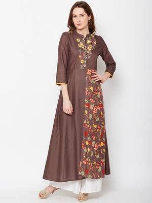 Brown woven rayon kurtas-and-kurtis 1