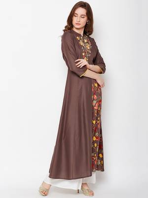 Brown woven rayon kurtas-and-kurtis 4