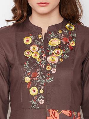 Brown woven rayon kurtas-and-kurtis 5