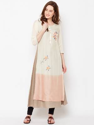 Beige woven silk kurtas-and-kurtis 1