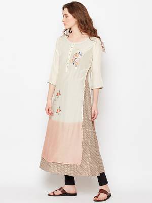 Beige woven silk kurtas-and-kurtis 3