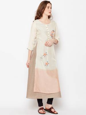 Beige woven silk kurtas-and-kurtis 4