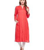 Coral woven rayon kurtas-and-kurtis