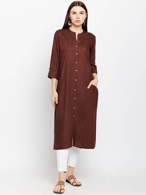 Brown woven rayon kurtas-and-kurtis 1