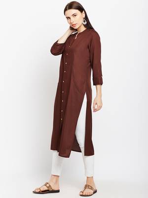 Brown woven rayon kurtas-and-kurtis 3