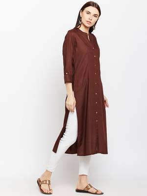 Brown woven rayon kurtas-and-kurtis 4