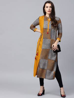Mustard woven rayon kurtas-and-kurtis 1