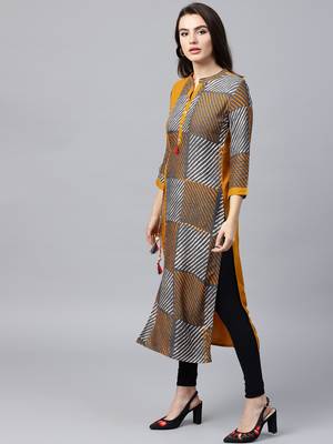 Mustard woven rayon kurtas-and-kurtis 3