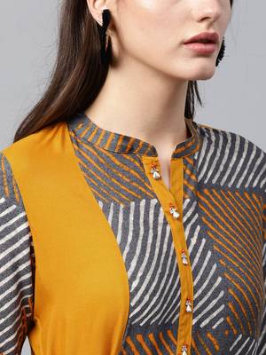 Mustard woven rayon kurtas-and-kurtis 5