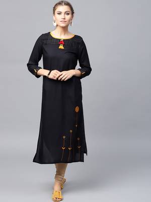 Black woven rayon kurtas-and-kurtis 1