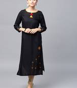 Black woven rayon kurtas-and-kurtis