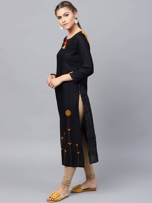 Black woven rayon kurtas-and-kurtis 3