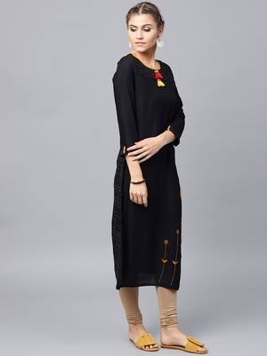 Black woven rayon kurtas-and-kurtis 4