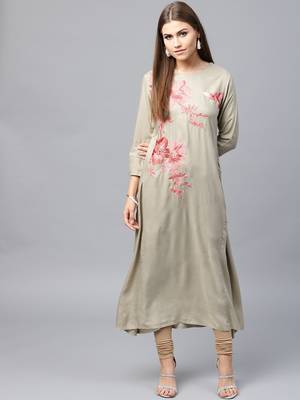 Beige woven rayon kurtas-and-kurtis 1