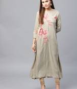 Beige woven rayon kurtas-and-kurtis
