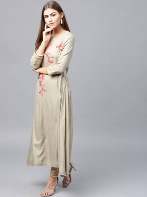 Beige woven rayon kurtas-and-kurtis 3
