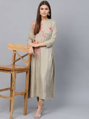 Beige woven rayon kurtas-and-kurtis 4