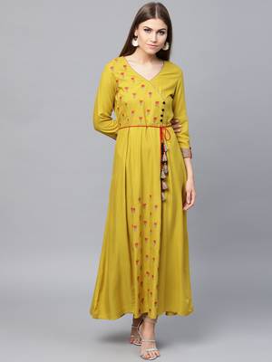 Mustard woven rayon kurtas-and-kurtis 1