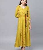 Mustard woven rayon kurtas-and-kurtis