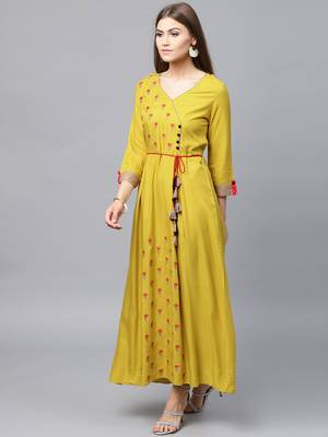 Mustard woven rayon kurtas-and-kurtis 3