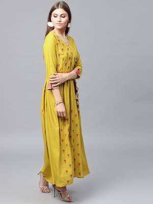 Mustard woven rayon kurtas-and-kurtis 4