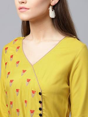 Mustard woven rayon kurtas-and-kurtis 5