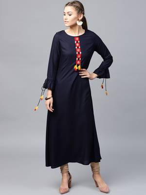 Navy-blue woven rayon kurtas-and-kurtis 1