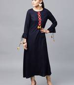 Navy-blue woven rayon kurtas-and-kurtis