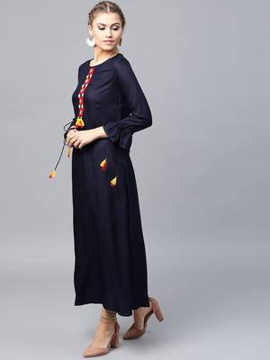Navy-blue woven rayon kurtas-and-kurtis 3