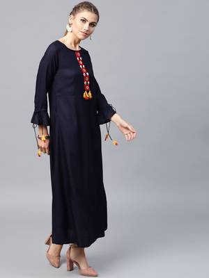 Navy-blue woven rayon kurtas-and-kurtis 4