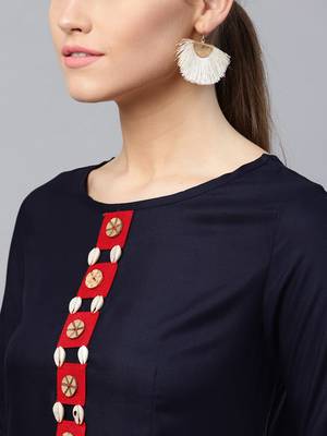 Navy-blue woven rayon kurtas-and-kurtis 5