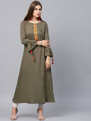 Olive woven rayon kurtas-and-kurtis 1