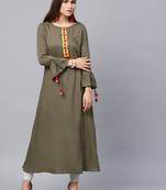 Olive woven rayon kurtas-and-kurtis
