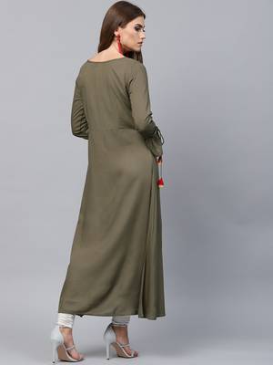 Olive woven rayon kurtas-and-kurtis 2