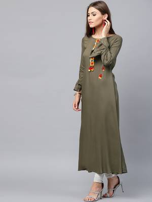 Olive woven rayon kurtas-and-kurtis 3