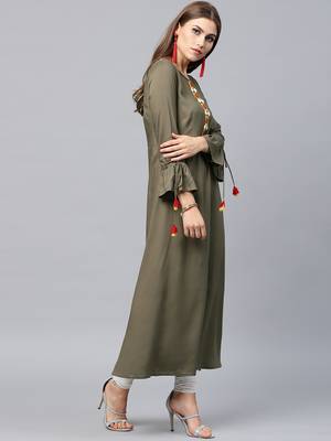 Olive woven rayon kurtas-and-kurtis 4