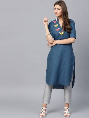 Blue woven cotton kurtas-and-kurtis 1