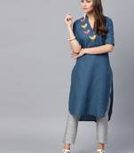 Blue woven cotton kurtas-and-kurtis