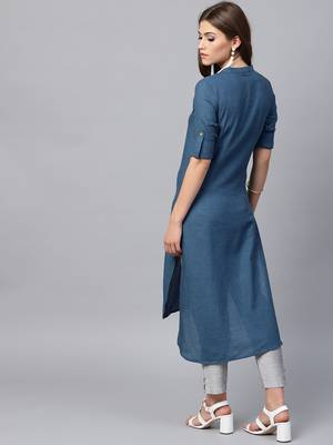 Blue woven cotton kurtas-and-kurtis 2