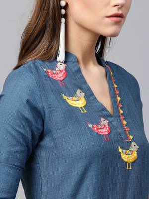 Blue woven cotton kurtas-and-kurtis 5