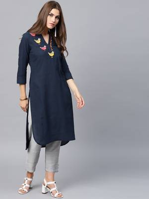Navy-blue woven cotton kurtas-and-kurtis 1