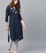 Navy-blue woven cotton kurtas-and-kurtis