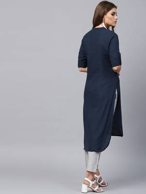 Navy-blue woven cotton kurtas-and-kurtis 2