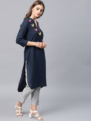 Navy-blue woven cotton kurtas-and-kurtis 4
