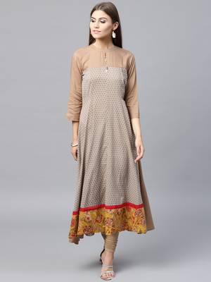 Beige woven rayon kurtas-and-kurtis 1