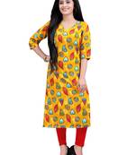 Women's Yellow colour Printed Straight Cut Crepe Kurti