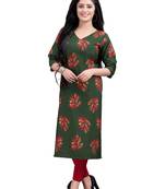 Women's Green colour Printed Straight Cut Crepe Kurti