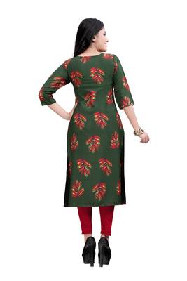 Women's Green colour Printed Straight Cut Crepe Kurti 2