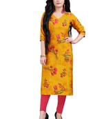 Women's Yellow colour Printed Straight Cut Crepe Kurti
