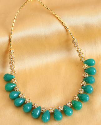 Lovely Goldplated Royal Greenbeaded Stone Balls Necklace DJ17665 1
